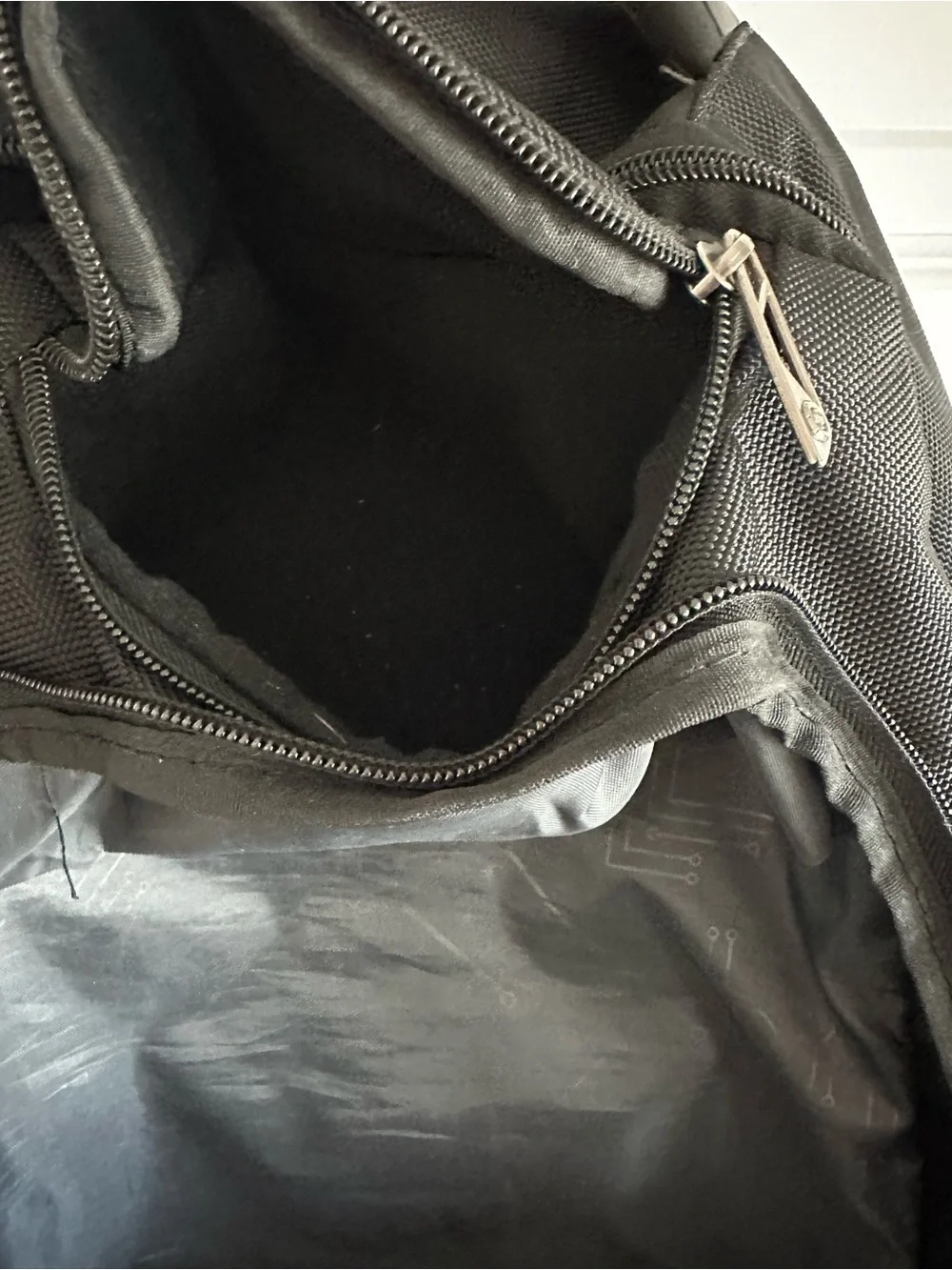 SwissGear Digital Black Backpack with Blue Trim and Silver Zippers